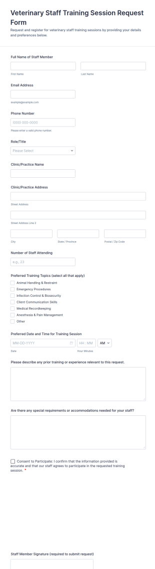 Veterinary Staff Training Session Request Form Template