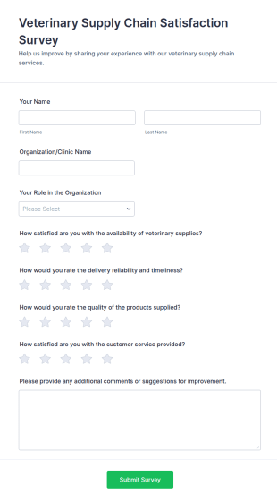 Veterinary Supply Chain Satisfaction Survey Form Template