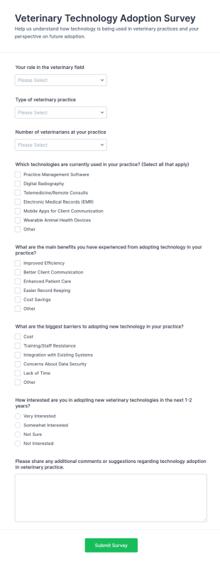 Veterinary Technology Adoption Survey Form Template