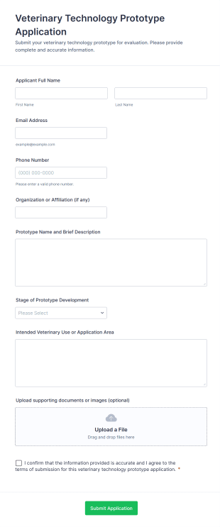 Veterinary Technology Prototype Application Form Template
