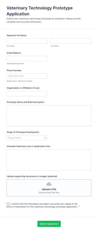 Veterinary Technology Prototype Application Form Template