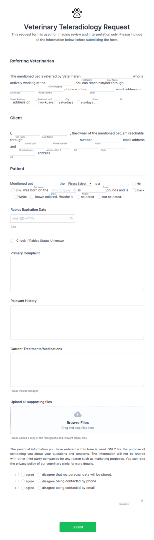 Veterinary Teleradiology Request Form Template