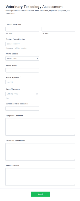Veterinary Toxicology Assessment Form Template