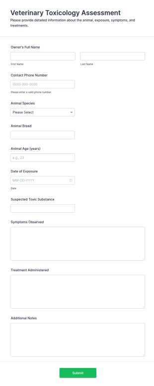 Veterinary Toxicology Assessment Form Template