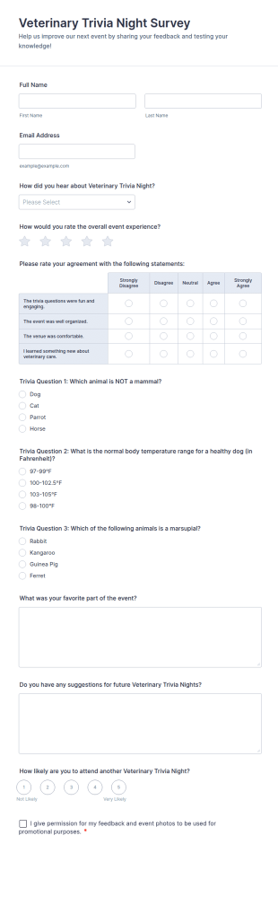 Veterinary Trivia Night Survey Form Template