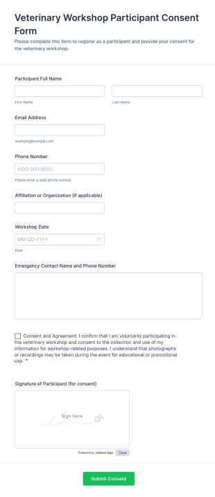 Veterinary Workshop Participant Consent Form Template