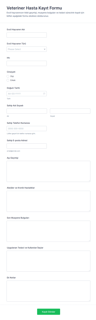 Veteriner Hasta Kayıt Form Şablonu