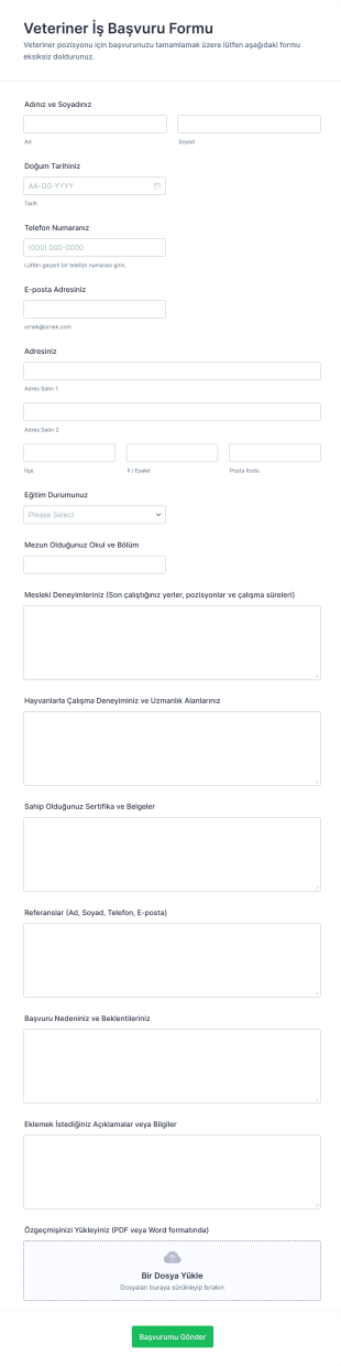 Veteriner İş Başvuru Form Şablonu