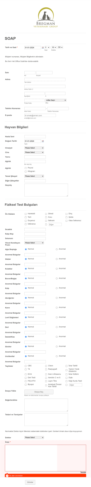 Veteriner Ön Muayene Form Şablonu