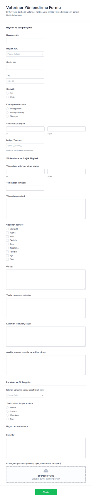 Veteriner Sevk Form Şablonu