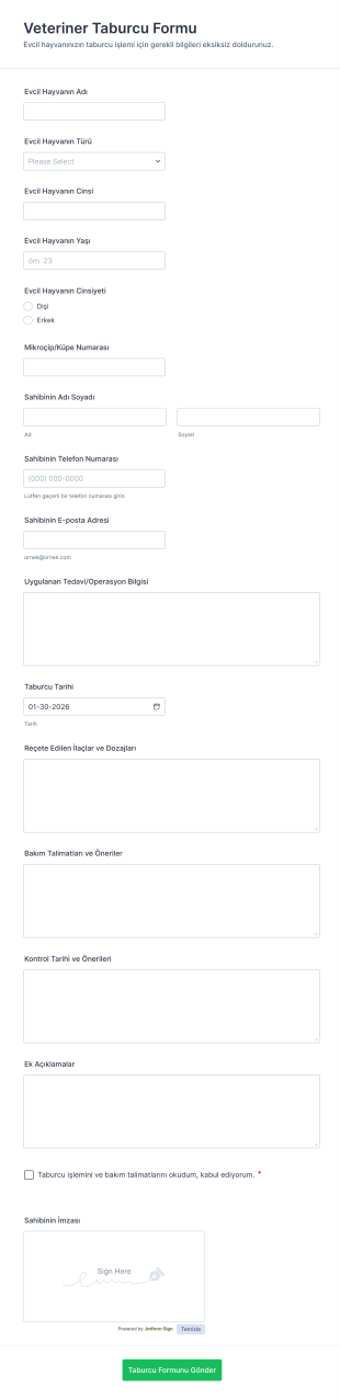 Veteriner Taburcu Form Şablonu