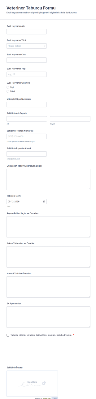 Veteriner Taburcu Form Şablonu