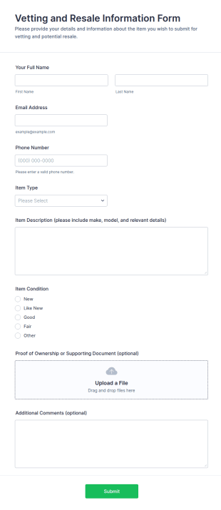 Vetting And Resale Information Form Template