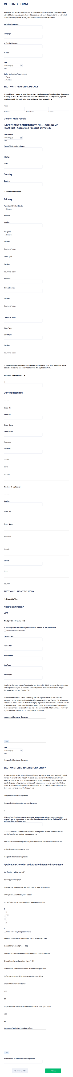 Vetting Form Template