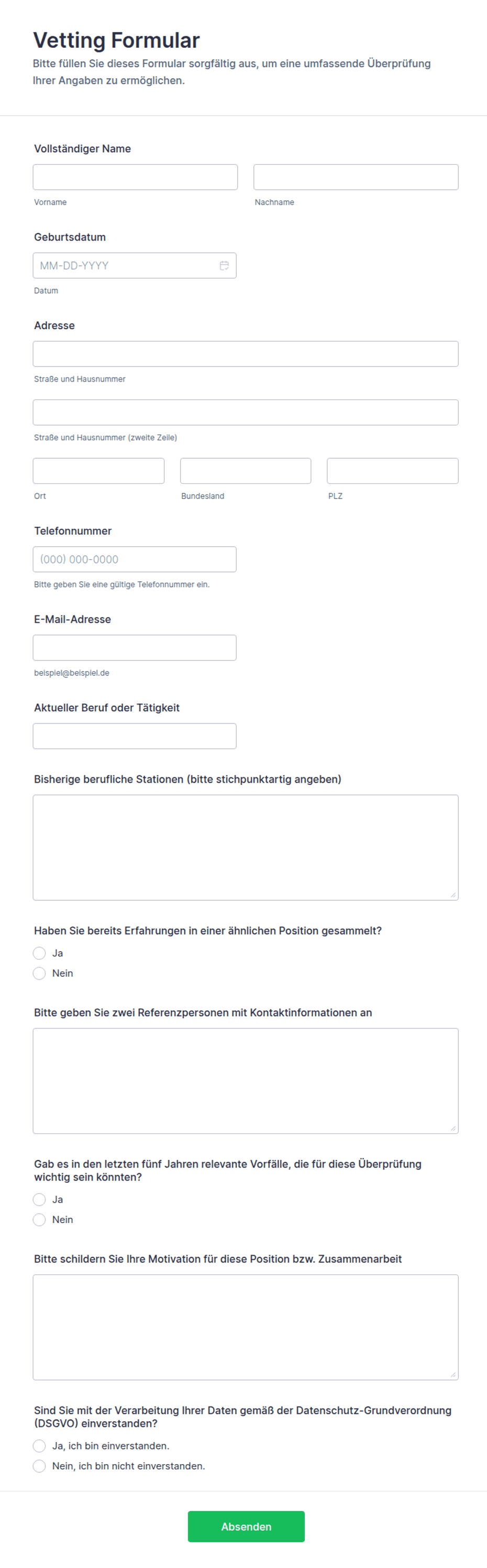 Vetting Formular | Jotform