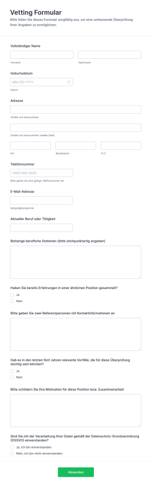 Vetting Formular