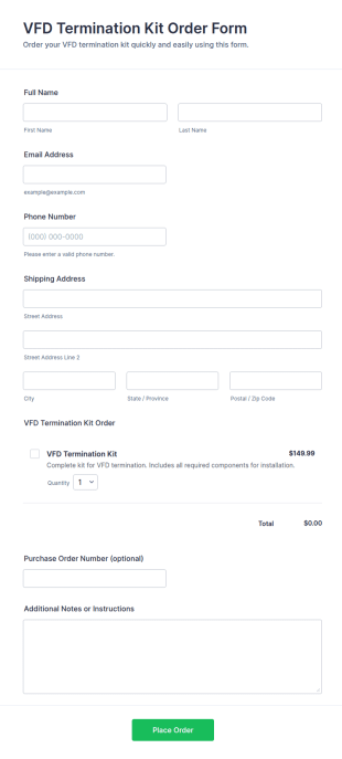 VFD Termination Kit Order Form Template