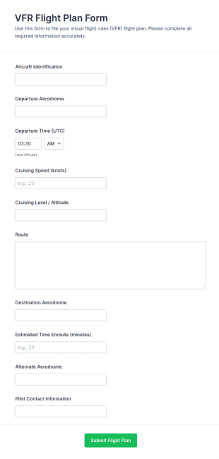 VFR Flight Plan Form Template