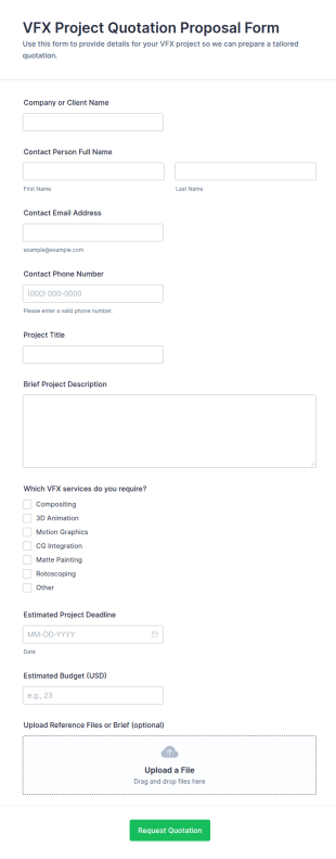VFX Project Quotation Proposal Form Template