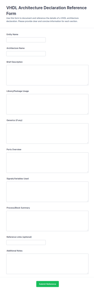 VHDL Architecture Declaration Reference Form Template