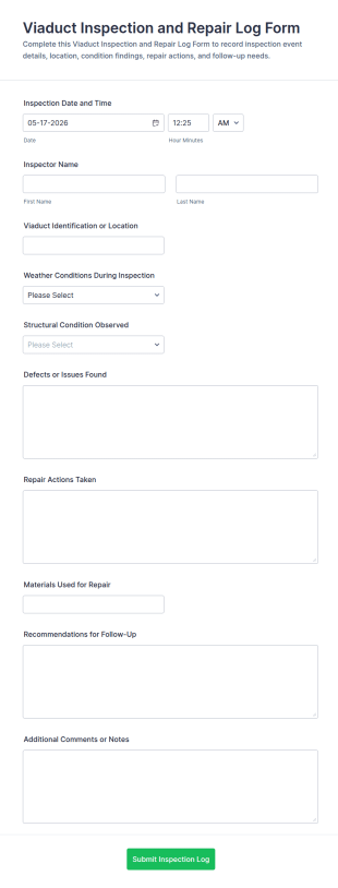 Viaduct Inspection And Repair Log Form Template