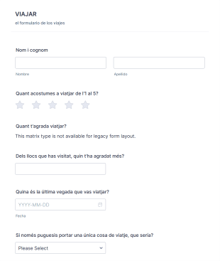 Viajar Form Template