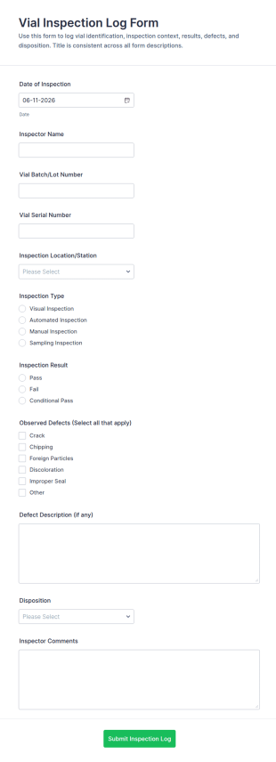 Vial Inspection Log Form Template