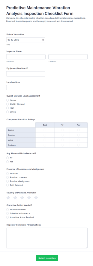 Vibration Analysis Inspection Checklist Form Template