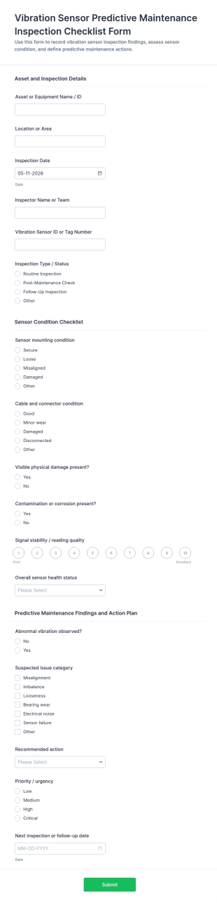 Vibration Sensor Predictive Maintenance Inspection Checklist Form Template