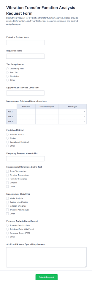 Vibration Transfer Function Analysis Request Form Template