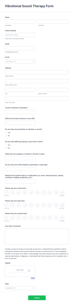 Vibrational Sound Therapy Form Template