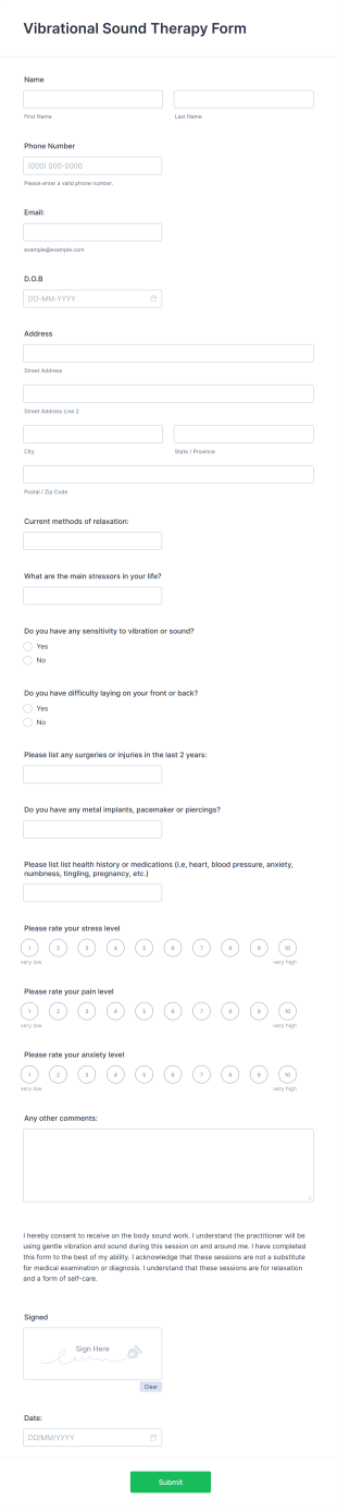 Vibrational Sound Therapy Form Template
