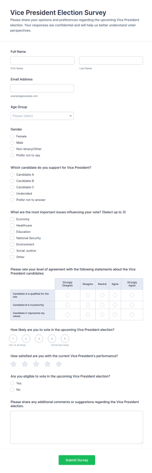 Vice President Election Survey Form Template