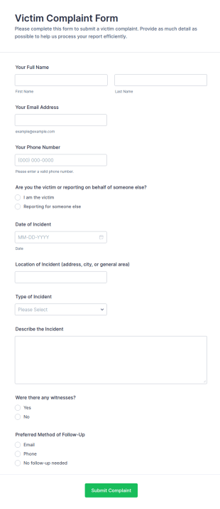 Victim Complaint Form Template