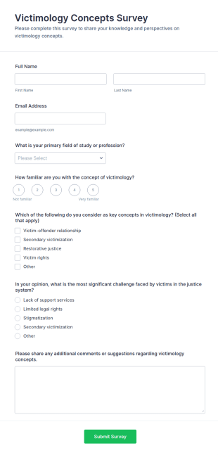 Victimology Concepts Survey Form Template