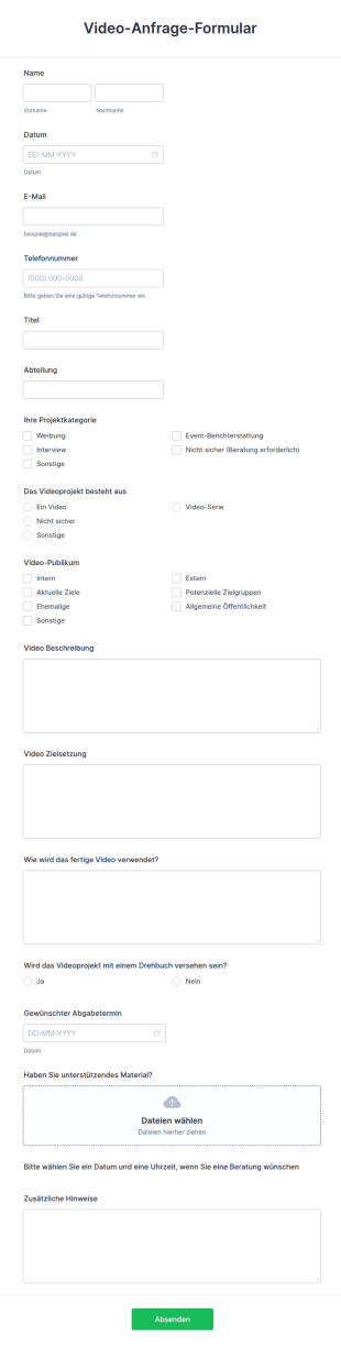 Video Anfrage Formular