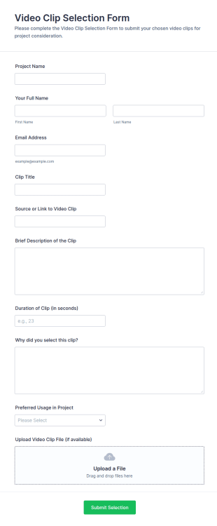 Video Clip Selection Form Template