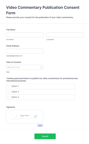 Video Commentary Publication Consent Form Template