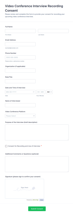 Video Conference Interview Recording Consent Form Template