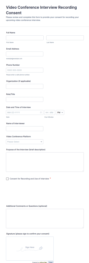 Video Conference Interview Recording Consent Form Template