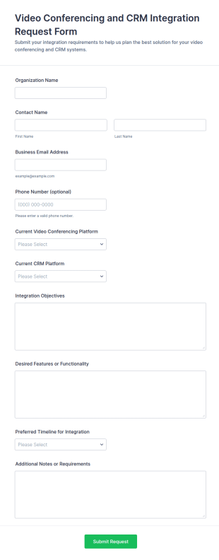 Video Conferencing And CRM Integration Request Form Template