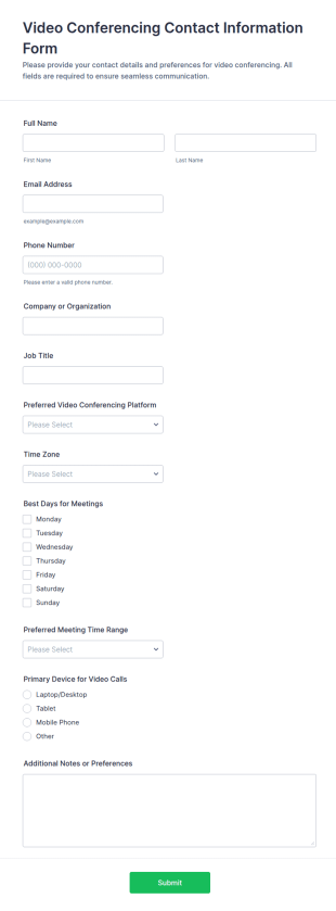 Video Conferencing Contact Information Form Template