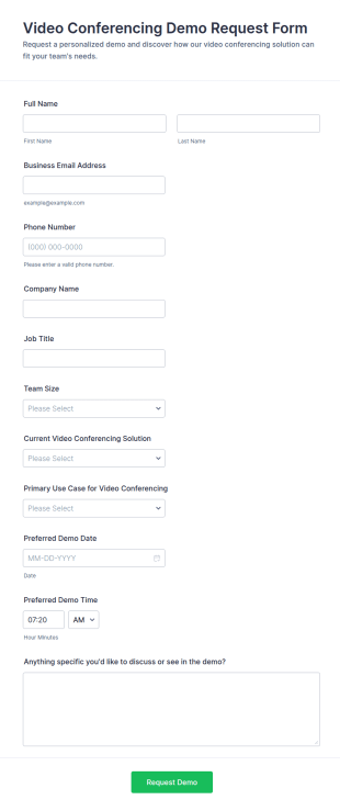 Video Conferencing Demo Request Form Template