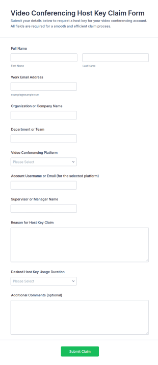 Video Conferencing Host Key Claim Form Template