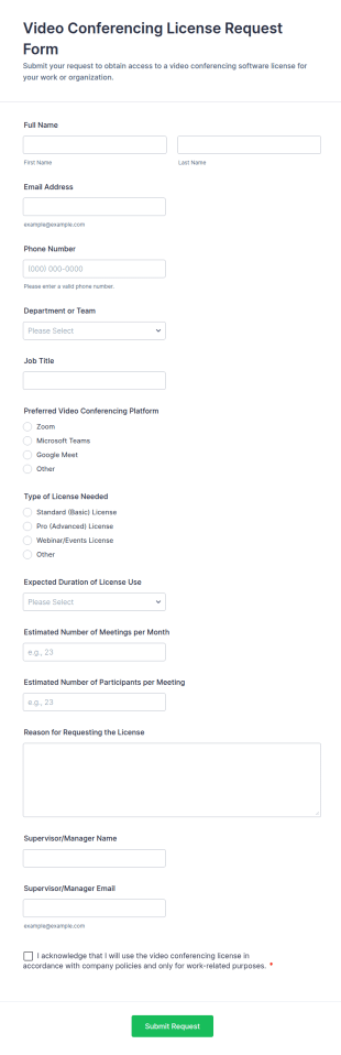 Video Conferencing License Request Form Template