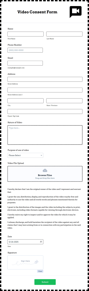 Video Consent Form Template