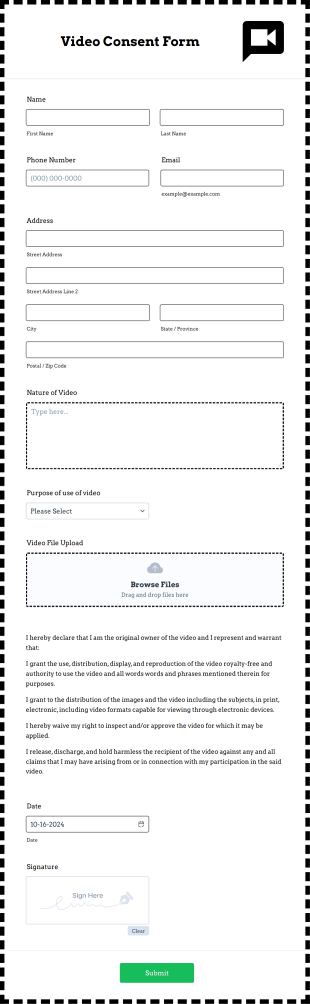 Video Consent Form Template