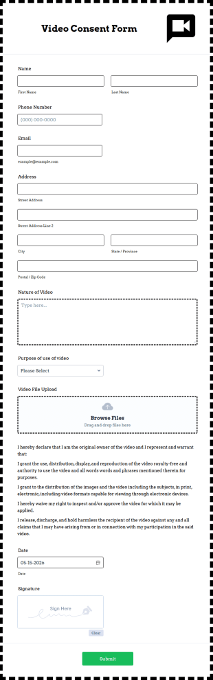 Video Consent Form Template