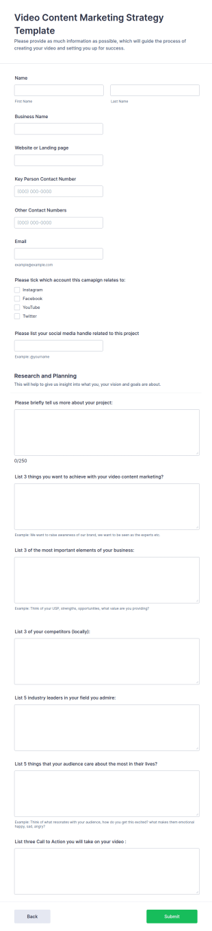 Video Content Marketing Strategy Form Template