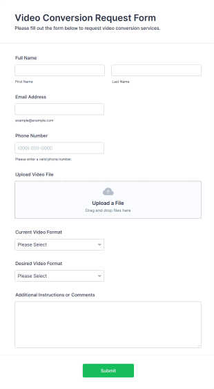 Video Conversion Request Form Template